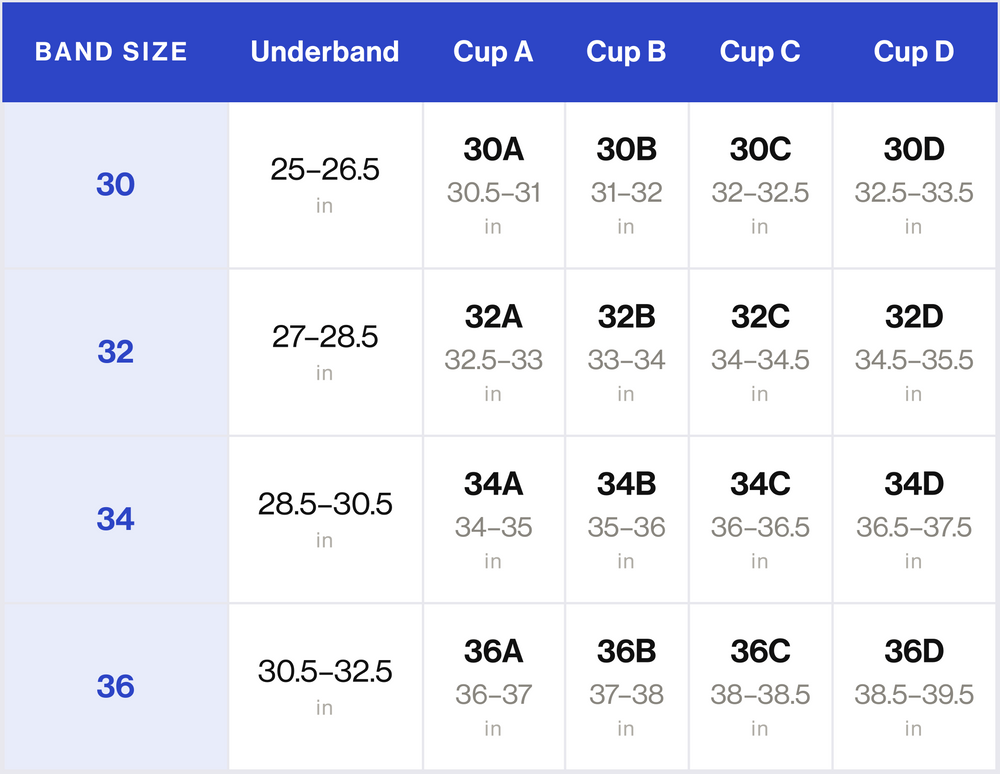 Bralette Size Chart