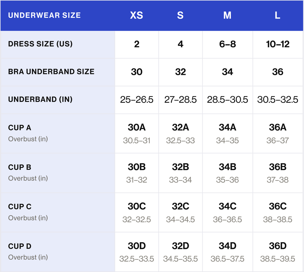 Bralette Size Chart